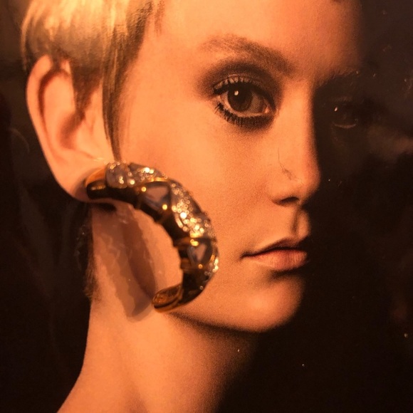 NEW tanzanite CZ gold half moon hoop earrings hoops gemstone - Picture 6 of 15